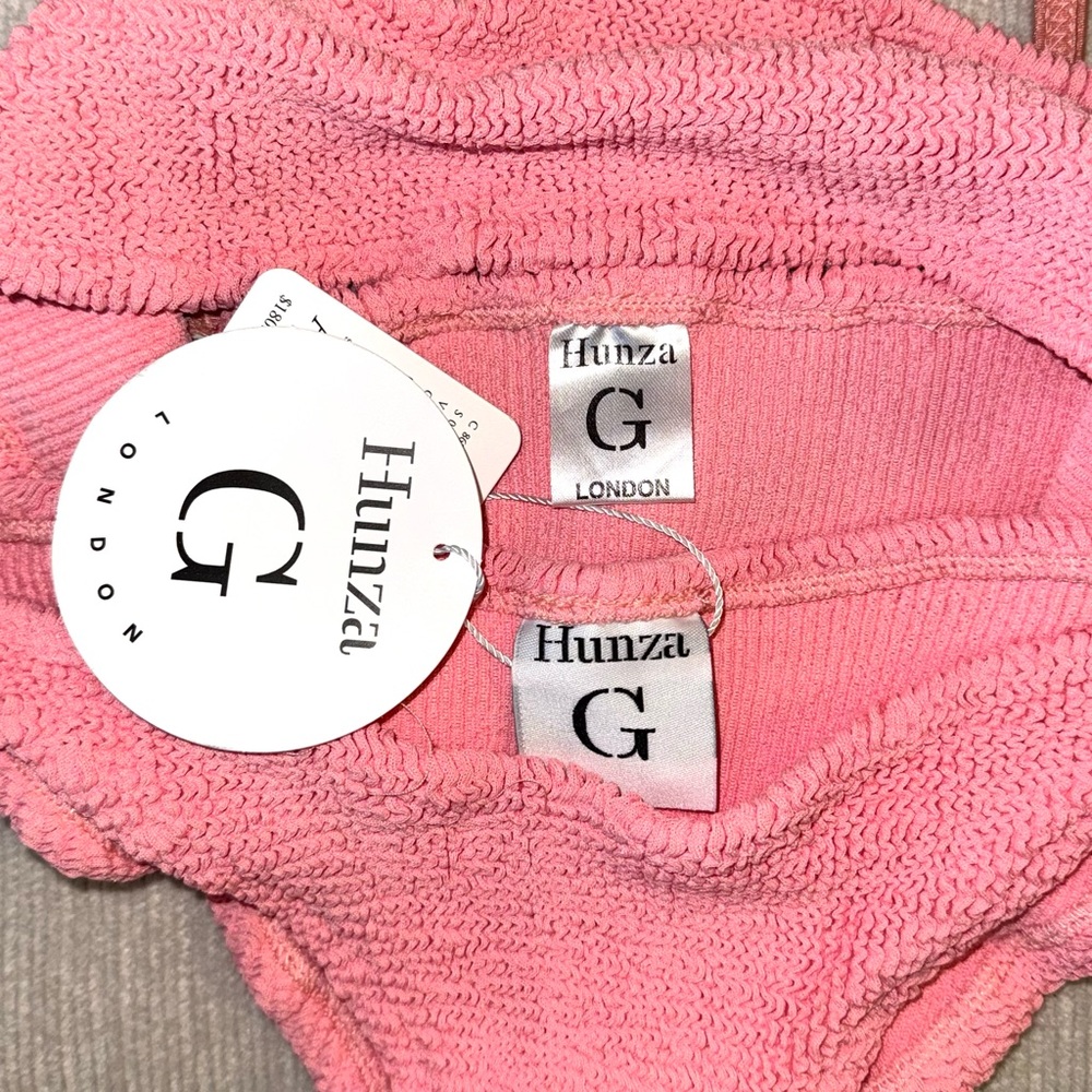 NWT Hunza G Bikini Set Coral Gigi Pink Light Crinkle Stretchy One Size Swimsuit - Picture 2 of 5
